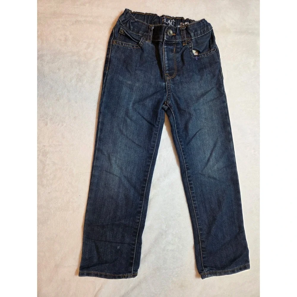 308 The Children's Place Boys Girls Jeans Size 4T Straight Leg Dark Wash Elastic